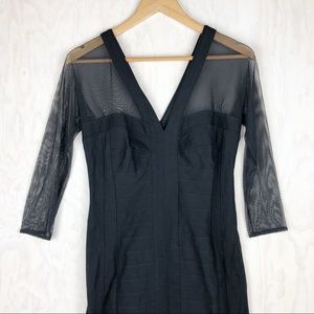 Tadashi Shoji Black Midi Dress with Sheer Sleeves